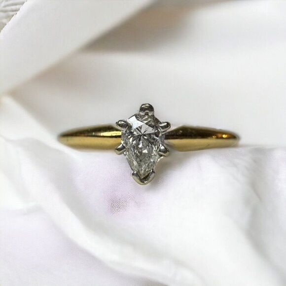 14k Gold 1/4 Carat Pear Diamond Ring Sz 6.5 Engagement Ring Wedding Ring 1.7g - Picture 8 of 16
